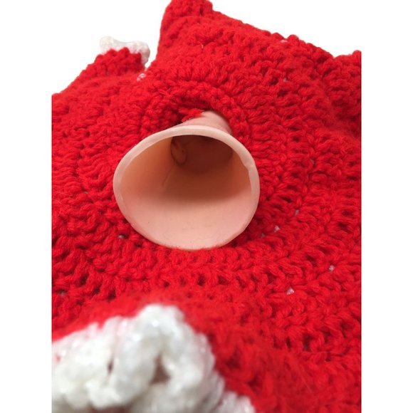 Cute Topper Doll in Hand Crocheted Red Dress White Ruffles Blonde w Cherub Face - Picture 6 of 7